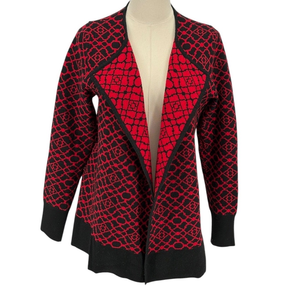 Andrea Jovine Women's Red Black Geometric Pattern Cardigan Sweater M